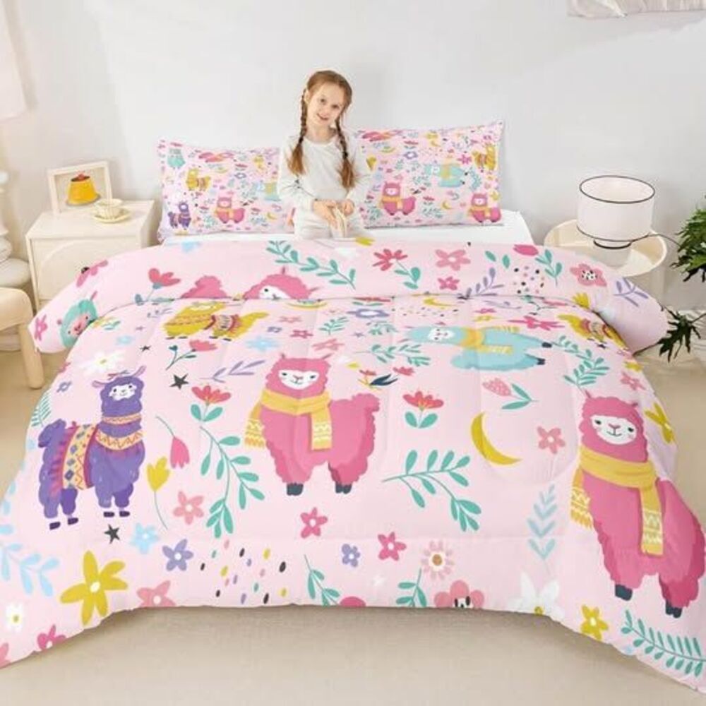 🦙 NEW Pink Llama Twin Comforter Set – Cute Kids/Tween Bedding 🦙